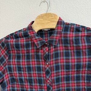 J Jill XL Tall Flannel Shirt Plaid Button Down Red Black Cotton Blend